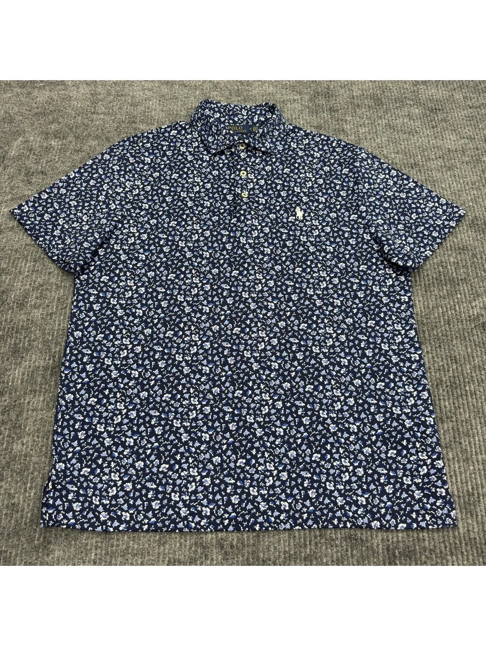 Polo Ralph Lauren Polo Shirt Mens M Custom Slim Fit Blue White Floral AOP Preppy